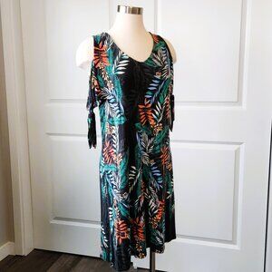 Maurices Cold Shoulder Tropical Midi Dress Size L